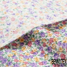 Coton imprimé fleur sauvage blanche fond bleu roi