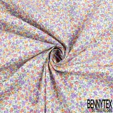 Coton imprimé fleur sauvage blanche fond bleu roi