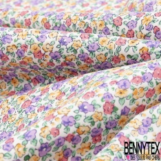 Coton imprimé fleur sauvage blanche fond bleu roi