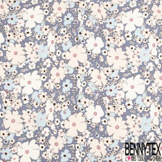 Coton imprimé petit bouquet floral champêtre fond ciel