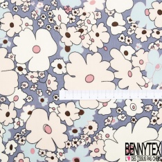 Coton imprimé petit bouquet floral champêtre fond ciel