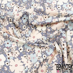 Coton imprimé petit bouquet floral champêtre fond ciel