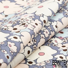 Coton imprimé petit bouquet floral champêtre fond ciel