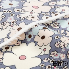 Coton imprimé petit bouquet floral champêtre fond ciel