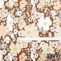 Coton grand imprimé floral seventie's fond lavande