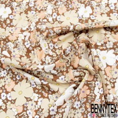 Coton grand imprimé floral seventie's fond lavande