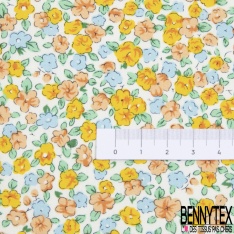 Coton grand imprimé marguerite seventie's pomme blanc violet rouge fond orange rouge