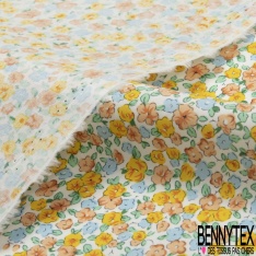 Coton grand imprimé marguerite seventie's pomme blanc violet rouge fond orange rouge