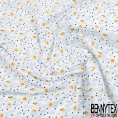 Toile lorraine coton imprimé nuage oiseau soleil étoile noir fond blanc
