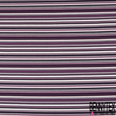 Jersey coton élasthanne imprimé rayure horizontale fantaisie camaïeu de violet grande laize