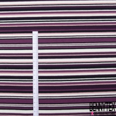 Jersey coton élasthanne imprimé rayure horizontale fantaisie camaïeu de violet grande laize