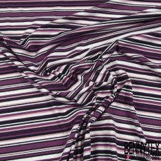 Jersey coton élasthanne imprimé rayure horizontale fantaisie camaïeu de violet grande laize