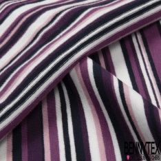 Jersey coton élasthanne imprimé rayure horizontale fantaisie camaïeu de violet grande laize