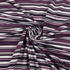 Jersey coton élasthanne imprimé rayure horizontale fantaisie camaïeu de violet grande laize
