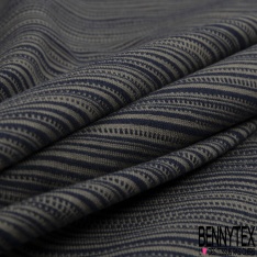 Jersey coton jacquard petite rayure fantaisie bleu nuit bleu horizon