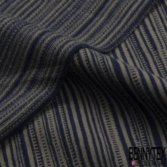 Jersey coton jacquard petite rayure fantaisie bleu nuit bleu horizon