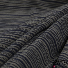 Jersey coton jacquard petite rayure fantaisie bleu nuit bleu horizon