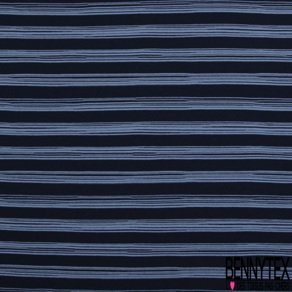Jersey coton jacquard petite rayure fantaisie bleu nuit kaki