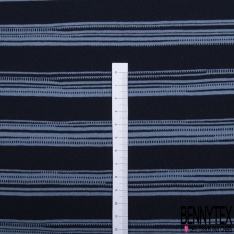 Jersey coton jacquard petite rayure fantaisie bleu nuit kaki