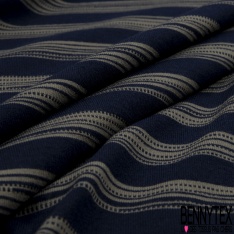 Jersey coton jacquard petite rayure fantaisie bleu horizon bleu nuit