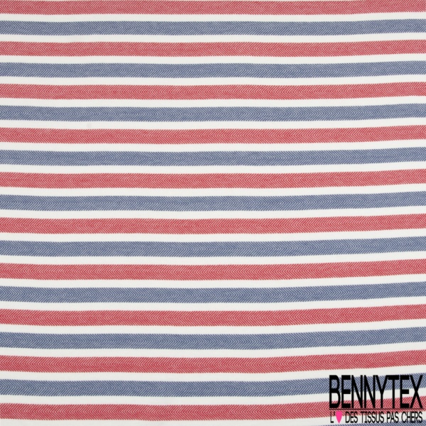 Jersey coton jacquard rayure chevron horizontale jaune bleu rayure écru