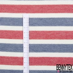 Jersey coton jacquard rayure chevron horizontale jaune bleu rayure écru