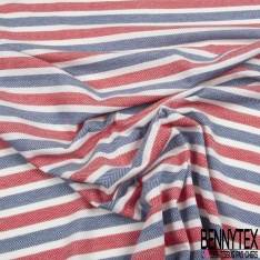 Jersey coton jacquard rayure chevron horizontale jaune bleu rayure écru