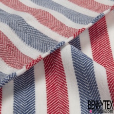 Jersey coton jacquard rayure chevron horizontale jaune bleu rayure écru