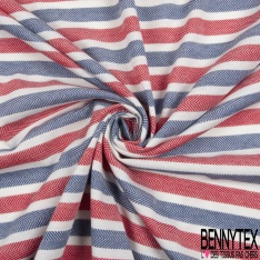 Jersey coton jacquard rayure chevron horizontale jaune bleu rayure écru