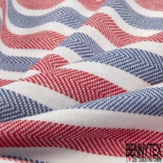 Jersey coton jacquard rayure chevron horizontale jaune bleu rayure écru