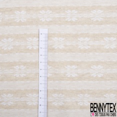 Jersey coton jacquard rayure horizontale bleu jeans fantaisie blanc discret