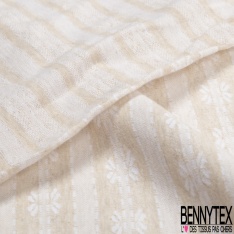 Jersey coton jacquard rayure horizontale bleu jeans fantaisie blanc discret