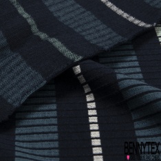 Maille côtelée 2x2 rayure horizontale noir lurex argent indigo noir chiné