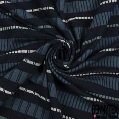 Maille côtelée 2x2 rayure horizontale noir lurex argent indigo noir chiné