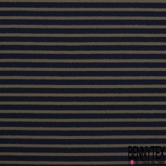 Molleton gratté fin viscose rayure horizontale bleu nuit orange lurex cuivre