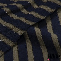 Molleton gratté fin viscose rayure horizontale bleu nuit orange lurex cuivre