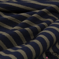 Molleton gratté fin viscose rayure horizontale bleu nuit orange lurex cuivre