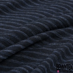 Jersey Tricot Viscose imprimé rayures horizontales camaïeu de Bleu Turquoise Blanc Discret