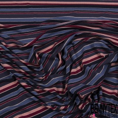 Jersey viscose imprimé rayure horizontale rouge orange nuit marine indigo blanc cassé lurex or