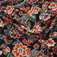 Jacquard coton viscose lurex fuschia rayure fantaisie dentelle coloris pêche de Géorgie