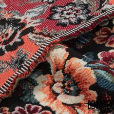 Jacquard coton viscose lurex fuschia rayure fantaisie dentelle coloris pêche de Géorgie