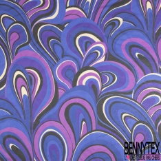 Mousseline polyester imprimé floral champêtre multicolore fond noir