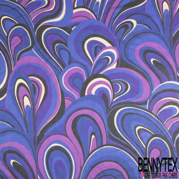 Mousseline polyester imprimé floral champêtre multicolore fond noir