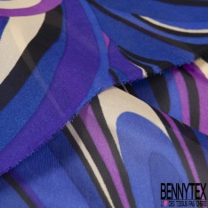 Mousseline polyester imprimé floral champêtre multicolore fond noir