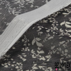 Coupon 3m Mousseline polyester imprimé floral géométrique fond lie de vin