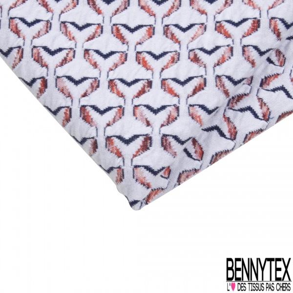 Coupon 3m Milano jacquard coton viscose motif queue de poisson stylisé ton bleu fond blanc