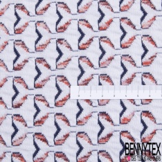 Coupon 3m Milano jacquard coton viscose motif queue de poisson stylisé ton bleu fond blanc