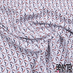 Coupon 3m Milano jacquard coton viscose motif queue de poisson stylisé ton bleu fond blanc