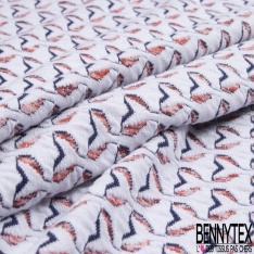 Coupon 3m Milano jacquard coton viscose motif queue de poisson stylisé ton bleu fond blanc