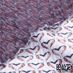Coupon 3m Milano jacquard coton viscose motif queue de poisson stylisé ton bleu fond blanc